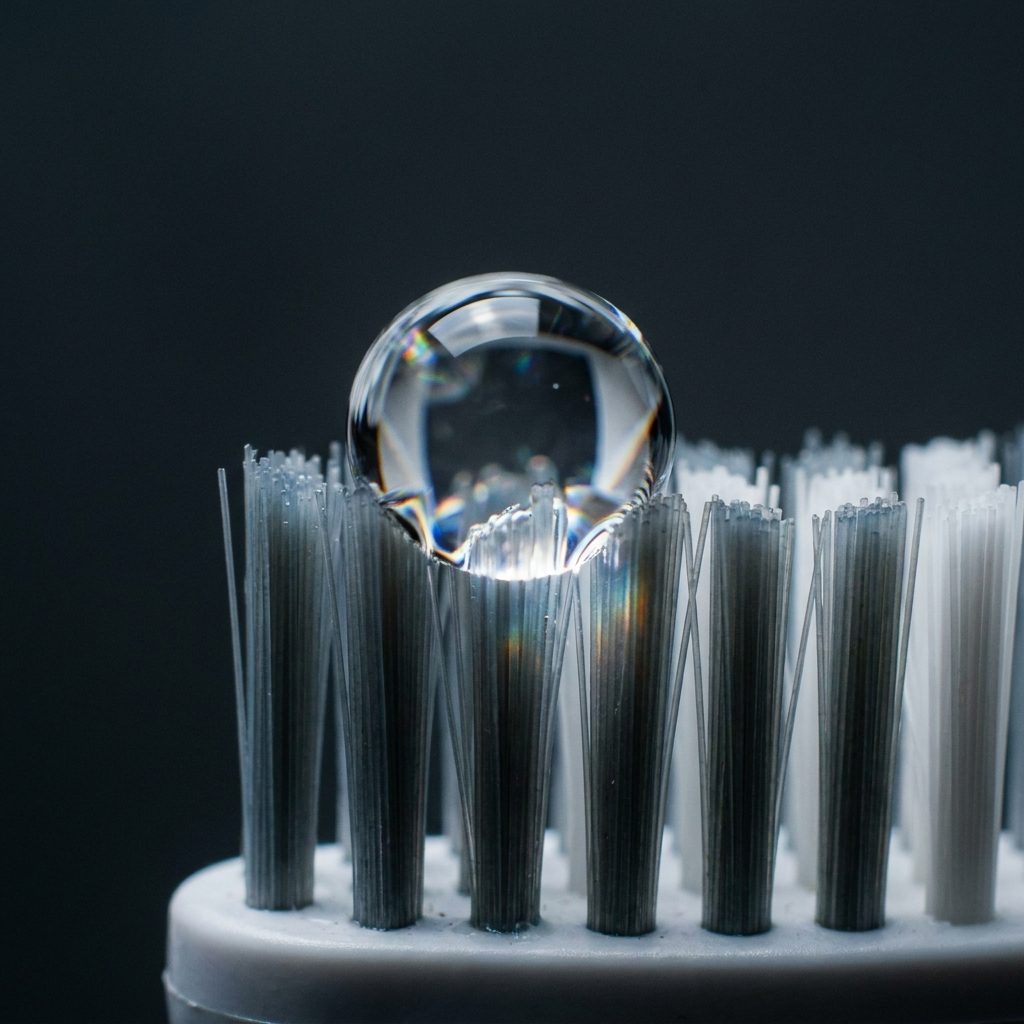 Water droplet macro photography, dental device